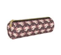 YWSOTRE Pouvoir Axolotl Mignon, Trousse à Crayons Étui à Stylo cylindrique Sac à Crayons en Cuir Portable avec Sac à cosmétiques à Fermeture éclair