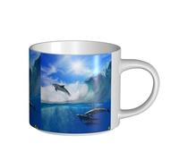 YWSOTRE Quatre dauphins dans la mer des baleines,Tasse en céramique grande capacité, tasse à thé, tasse à café 450 ml