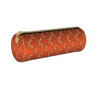 YWSOTRE Quatrefoil d'or sur Orange Brûlé, Trousse à Crayons Étui à Stylo cylindrique Sac à Crayons en Cuir Portable avec Sac à cosmétiques à Fermeture éclair