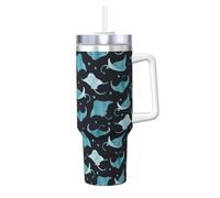 YWSOTRE Raie Manta et Poisson,Bouteille d'eau en acier inoxydable avec poignée Ice Bully Cup 40 oz