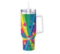 YWSOTRE Rayons de confettis arc-en-ciel et étoiles,Bouteille d'eau en acier inoxydable avec poignée Ice Bully Cup 40 oz