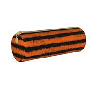YWSOTRE Rayure Noire Orange, Trousse à Crayons Étui à Stylo cylindrique Sac à Crayons en Cuir Portable avec Sac à cosmétiques à Fermeture éclair