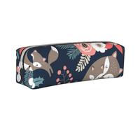 YWSOTRE Renard Animal Fleur Mon Et Fille Fils, Trousse à Crayons, étui à stylos, Sac à Crayons en Cuir Portable avec Pochette à cosmétiques à Fermeture éclair