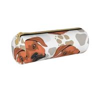 YWSOTRE Rhodesian Ridgeback avec Amour, Trousse à Crayons Étui à Stylo cylindrique Sac à Crayons en Cuir Portable avec Sac à cosmétiques à Fermeture éclair