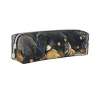 YWSOTRE Rottweiler Sleeping Dogs Animaux Chiots Petit, Trousse à Crayons, étui à stylos, Sac à Crayons en Cuir Portable avec Pochette à cosmétiques à Fermeture éclair
