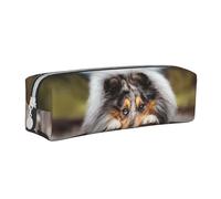 YWSOTRE Rough Collie Bokeh Railway Chiens Animaux de Compagnie Rough, Trousse à Crayons, étui à stylos, Sac à Crayons en Cuir Portable avec Pochette à cosmétiques à Fermeture éclair