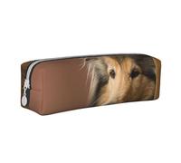 YWSOTRE Rough Collie Lassie Chiens Gros Chiens Moelleux Animaux de Compagnie, Trousse à Crayons, étui à stylos, Sac à Crayons en Cuir Portable avec Pochette à cosmétiques à Fermeture éclair