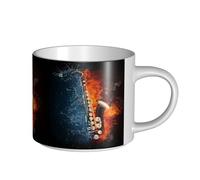 YWSOTRE Saxophone dans le feu et l'eau,Tasse en céramique grande capacité, tasse à thé, tasse à café 450 ml