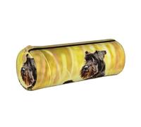 YWSOTRE Schnauzer Nain Animaux de Compagnie Chiens Noirs, Trousse à Crayons Étui à Stylo cylindrique Sac à Crayons en Cuir Portable avec Sac à cosmétiques à Fermeture éclair