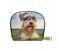 YWSOTRE Schnauzer Pelouse Animaux Chiens Gris Chnauzer, Sac à Cartes en Cuir PU, Portefeuille Porte-Cartes de crédit, étui à Cartes