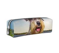 YWSOTRE Schnauzer Pelouse Animaux Chiens Gris Chnauzer, Trousse à Crayons, étui à stylos, Sac à Crayons en Cuir Portable avec Pochette à cosmétiques à Fermeture éclair