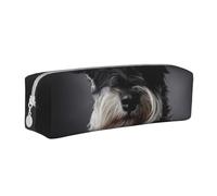 YWSOTRE Schnauzer Portrait Gris Foncé, Trousse à Crayons, étui à stylos, Sac à Crayons en Cuir Portable avec Pochette à cosmétiques à Fermeture éclair