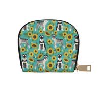 YWSOTRE Schnauzer Tournesols Printemps Été Floral Chien Race Chien, Sac à Cartes en Cuir PU, Portefeuille Porte-Cartes de crédit, étui à Cartes