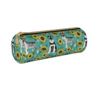 YWSOTRE Schnauzer Tournesols Printemps Été Floral Chien Race Chien, Trousse à Crayons Étui à Stylo cylindrique Sac à Crayons en Cuir Portable avec Sac à cosmétiques à Fermeture éclair