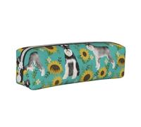 YWSOTRE Schnauzer Tournesols Printemps Été Floral Chien Race Chien, Trousse à Crayons, étui à stylos, Sac à Crayons en Cuir Portable avec Pochette à cosmétiques à Fermeture éclair