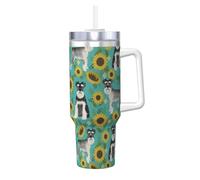 YWSOTRE Schnauzer Tournesols Printemps Été Floral Race de chien Chien,Bouteille d'eau en acier inoxydable avec poignée Ice Bully Cup 40 oz