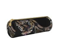 YWSOTRE Serpent Python, Trousse à Crayons Étui à Stylo cylindrique Sac à Crayons en Cuir Portable avec Sac à cosmétiques à Fermeture éclair