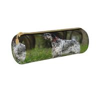 YWSOTRE Setter Anglais Pelouse Animaux Chiens Setter Anglais, Trousse à Crayons Étui à Stylo cylindrique Sac à Crayons en Cuir Portable avec Sac à cosmétiques à Fermeture éclair