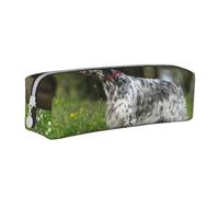 YWSOTRE Setter Anglais Pelouse Animaux Chiens Setter Anglais, Trousse à Crayons, étui à stylos, Sac à Crayons en Cuir Portable avec Pochette à cosmétiques à Fermeture éclair