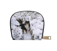 YWSOTRE Sheltie d'hiver Fond d'écran, Sac à Cartes en Cuir PU, Portefeuille Porte-Cartes de crédit, étui à Cartes