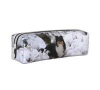 YWSOTRE Sheltie d'hiver Fond d'écran, Trousse à Crayons, étui à stylos, Sac à Crayons en Cuir Portable avec Pochette à cosmétiques à Fermeture éclair
