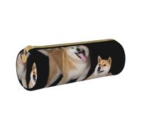 YWSOTRE Shiba InuAkita Inu, Trousse à Crayons Étui à Stylo cylindrique Sac à Crayons en Cuir Portable avec Sac à cosmétiques à Fermeture éclair