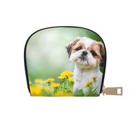 YWSOTRE Shih Tzu Petits Chiens Mignons Chiot Bouclé Animaux Champ, Sac à Cartes en Cuir PU, Portefeuille Porte-Cartes de crédit, étui à Cartes