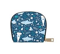 YWSOTRE Sourire Requin Animaux Marins Poissons Étoile De Mer Bleu, Sac à Cartes en Cuir PU, Portefeuille Porte-Cartes de crédit, étui à Cartes