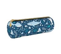 YWSOTRE Sourire Requin Animaux Marins Poissons Étoile De Mer Bleu, Trousse à Crayons Étui à Stylo cylindrique Sac à Crayons en Cuir Portable avec Sac à cosmétiques à Fermeture éclair