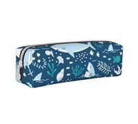 YWSOTRE Sourire Requin Animaux Marins Poissons Étoile De Mer Bleu, Trousse à Crayons, étui à stylos, Sac à Crayons en Cuir Portable avec Pochette à cosmétiques à Fermeture éclair