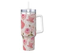 YWSOTRE Tasses à thé de style vintage,Bouteille d'eau en acier inoxydable avec poignée Ice Bully Cup 40 oz