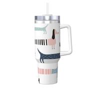 YWSOTRE Teckel bleu marine mignon,Bouteille d'eau en acier inoxydable avec poignée Ice Bully Cup 40 oz