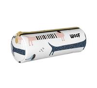YWSOTRE Teckel Bleu Marine Mignon, Trousse à Crayons Étui à Stylo cylindrique Sac à Crayons en Cuir Portable avec Sac à cosmétiques à Fermeture éclair