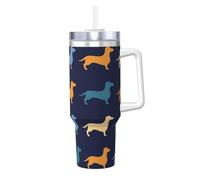 YWSOTRE Teckel Bleu Orange Chien,Bouteille d'eau en acier inoxydable avec poignée Ice Bully Cup 40 oz
