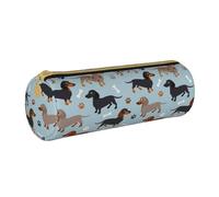 YWSOTRE Teckel Chiens Bleu, Trousse à Crayons Étui à Stylo cylindrique Sac à Crayons en Cuir Portable avec Sac à cosmétiques à Fermeture éclair