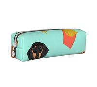 YWSOTRE Teckel de Chien de Saucisse, Trousse à Crayons, étui à stylos, Sac à Crayons en Cuir Portable avec Pochette à cosmétiques à Fermeture éclair