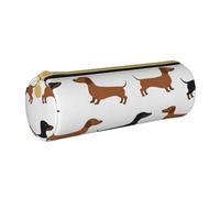 YWSOTRE Teckel Weiner Chiens de Compagnie imprimés, Trousse à Crayons Étui à Stylo cylindrique Sac à Crayons en Cuir Portable avec Sac à cosmétiques à Fermeture éclair