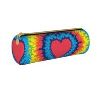 YWSOTRE Teinture Cravate Arc-en-Ciel Coeur Amour, Trousse à Crayons Étui à Stylo cylindrique Sac à Crayons en Cuir Portable avec Sac à cosmétiques à Fermeture éclair