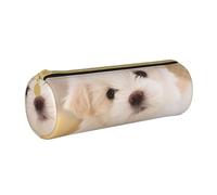 YWSOTRE Terrier Blanc des Highlands de l'Ouest, Trousse à Crayons Étui à Stylo cylindrique Sac à Crayons en Cuir Portable avec Sac à cosmétiques à Fermeture éclair