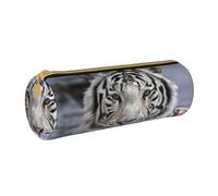 YWSOTRE Tigre Blanc d'hiver, Trousse à Crayons Étui à Stylo cylindrique Sac à Crayons en Cuir Portable avec Sac à cosmétiques à Fermeture éclair