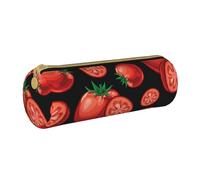 YWSOTRE Tomates Rouges, Trousse à Crayons Étui à Stylo cylindrique Sac à Crayons en Cuir Portable avec Sac à cosmétiques à Fermeture éclair