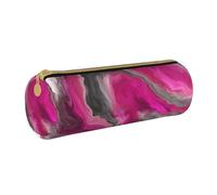 YWSOTRE Tourbillon d'art Fluide de Ton Bijou Gris Noir Magenta, Trousse à Crayons Étui à Stylo cylindrique Sac à Crayons en Cuir Portable avec Sac à cosmétiques à Fermeture éclair