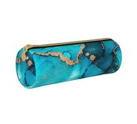 YWSOTRE Tourbillons d'or Abstraits à la Mode, Trousse à Crayons Étui à Stylo cylindrique Sac à Crayons en Cuir Portable avec Sac à cosmétiques à Fermeture éclair