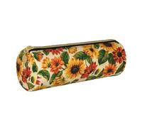YWSOTRE Tournesol Rouge, Trousse à Crayons Étui à Stylo cylindrique Sac à Crayons en Cuir Portable avec Sac à cosmétiques à Fermeture éclair