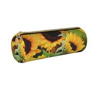YWSOTRE Tournesols Floral, Trousse à Crayons Étui à Stylo cylindrique Sac à Crayons en Cuir Portable avec Sac à cosmétiques à Fermeture éclair