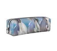 YWSOTRE Trois Chevaux Blancs, Trousse à Crayons, étui à stylos, Sac à Crayons en Cuir Portable avec Pochette à cosmétiques à Fermeture éclair