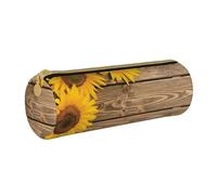 YWSOTRE Trois tournesols sur Bois, Trousse à Crayons Étui à Stylo cylindrique Sac à Crayons en Cuir Portable avec Sac à cosmétiques à Fermeture éclair