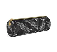 YWSOTRE Trompettes de Croquis Noir et Blanc, Trousse à Crayons Étui à Stylo cylindrique Sac à Crayons en Cuir Portable avec Sac à cosmétiques à Fermeture éclair