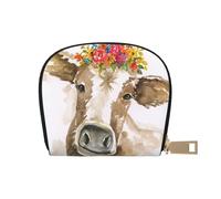 YWSOTRE Vache Aquarelle Mignonne, Sac à Cartes en Cuir PU, Portefeuille Porte-Cartes de crédit, étui à Cartes