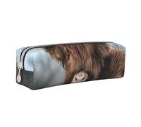 YWSOTRE Vache des Highlands Faune écossaise, Trousse à Crayons, étui à stylos, Sac à Crayons en Cuir Portable avec Pochette à cosmétiques à Fermeture éclair